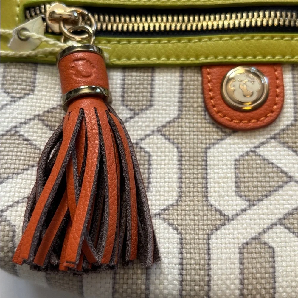 SPARTINA 449 NWTS WRISTLET LIME GREEN TAN/BEIGE/BURNT ORANGE LINEN AND LEATHER